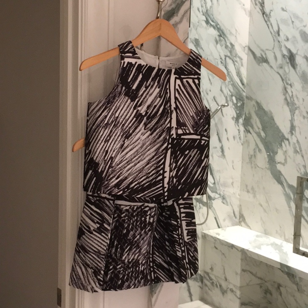 Milly Minis Black & White Abstract Top & Skirt